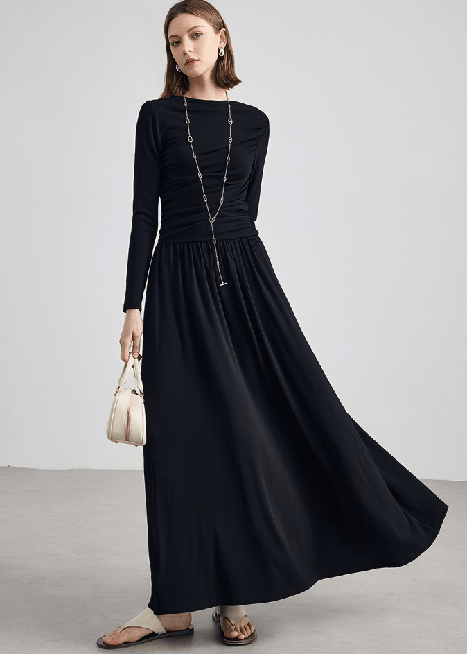 RUCHED WAIST BOAT NECK DRESS - Vera Lumina