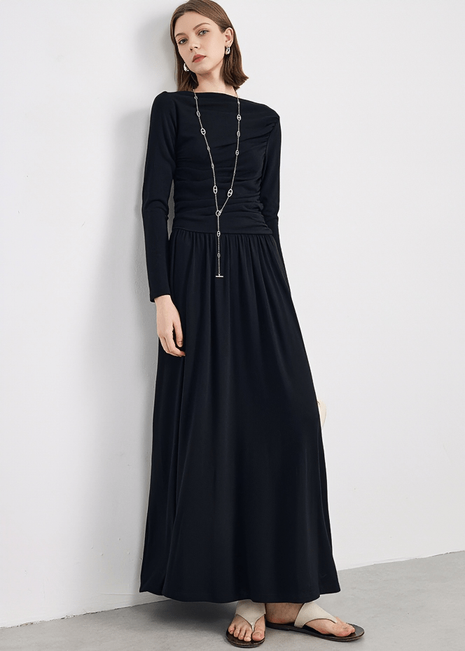 RUCHED WAIST BOAT NECK DRESS - Vera Lumina