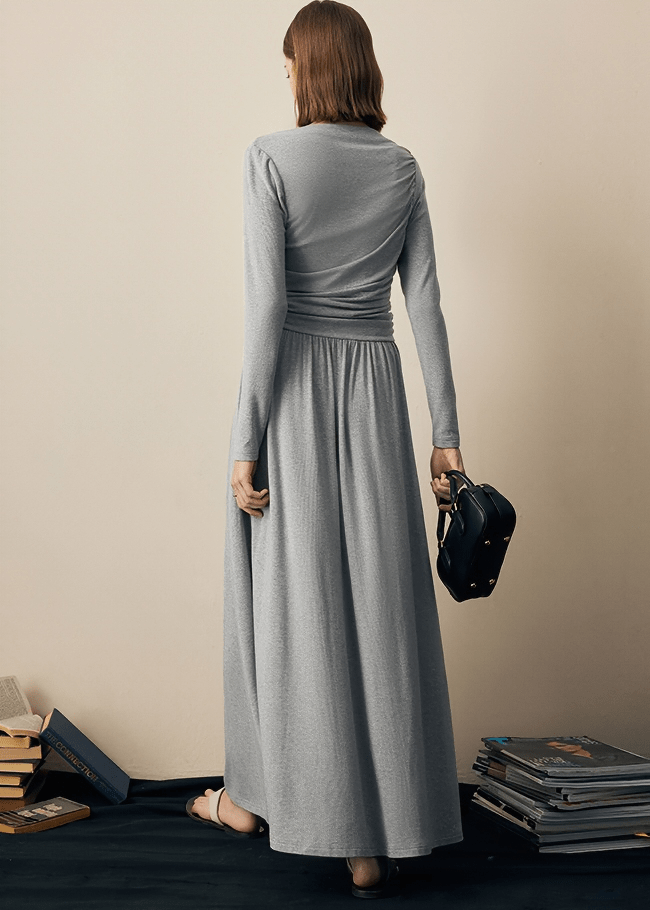 RUCHED WAIST BOAT NECK DRESS - Vera Lumina