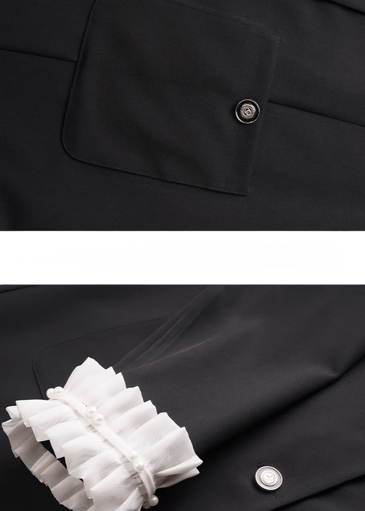 RUFFLE COLLAR MILITARY BUTTON DRESS - Vera Lumina
