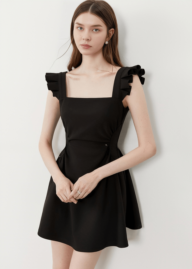 RUFFLE SLEEVE SQUARE NECK MINI DRESS - Vera Lumina