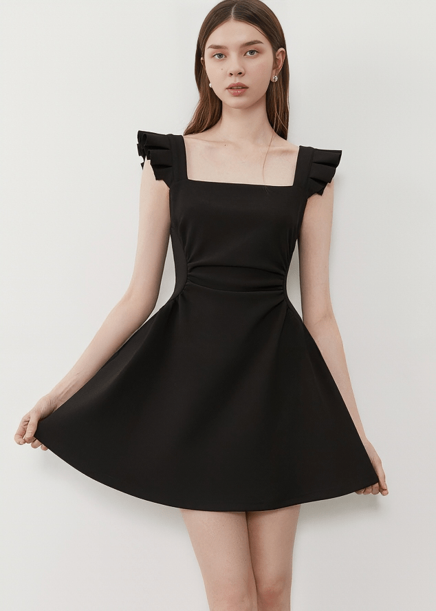 RUFFLE SLEEVE SQUARE NECK MINI DRESS - Vera Lumina