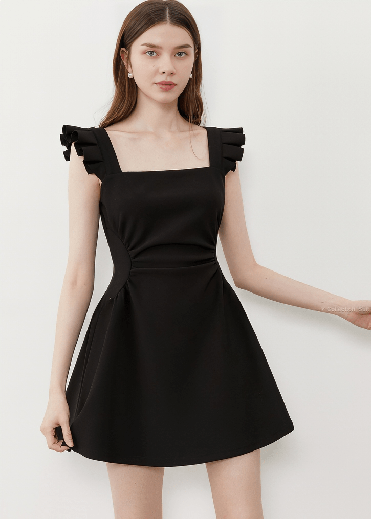 RUFFLE SLEEVE SQUARE NECK MINI DRESS - Vera Lumina