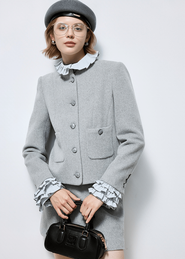 RUFFLE TRIM WOOL JACKET - Vera Lumina