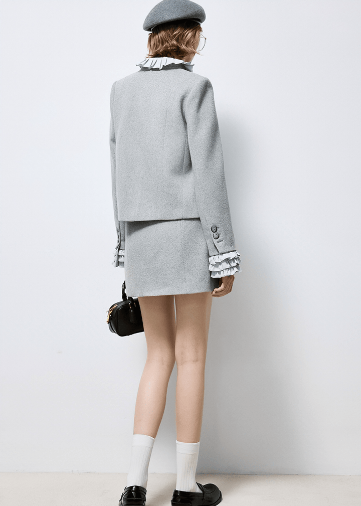 RUFFLE TRIM WOOL JACKET - Vera Lumina