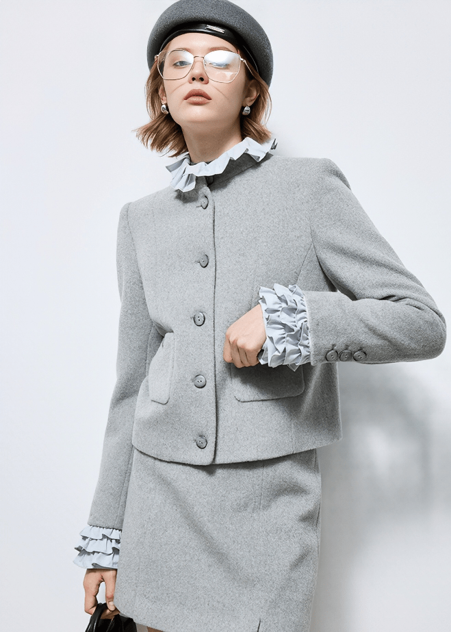 RUFFLE TRIM WOOL JACKET - Vera Lumina