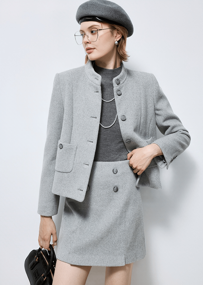 RUFFLE TRIM WOOL JACKET - Vera Lumina