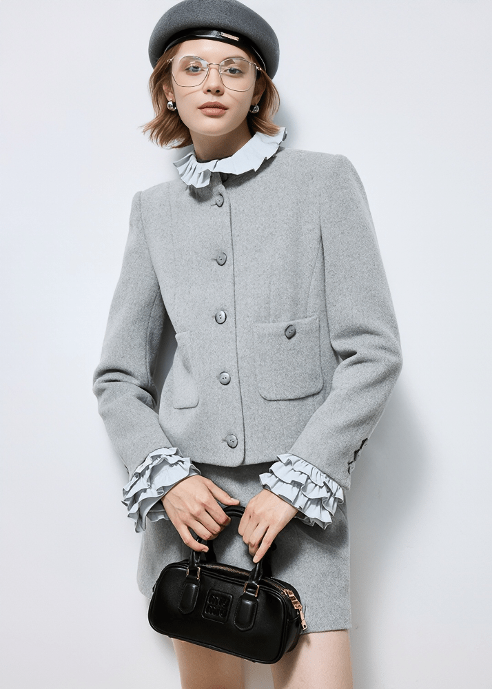 RUFFLE TRIM WOOL JACKET - Vera Lumina