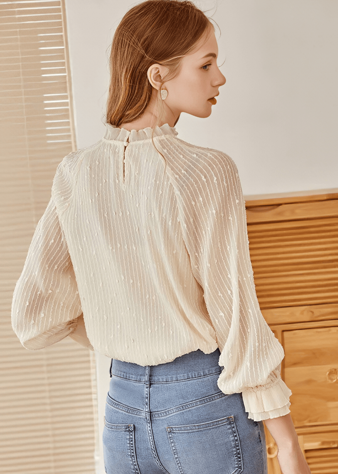 RUFFLED MOCK NECK CRINKLE BLOUSE - Vera Lumina