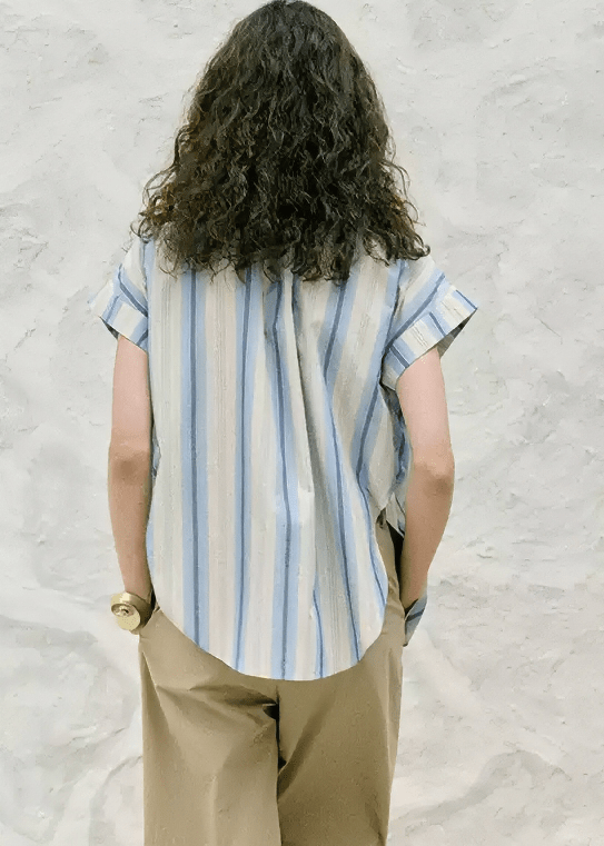 RUFFLED PLACKET STRIPE SHIRT - Vera Lumina