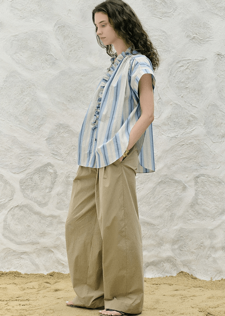 RUFFLED PLACKET STRIPE SHIRT - Vera Lumina