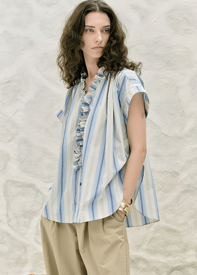 RUFFLED PLACKET STRIPE SHIRT - Vera Lumina