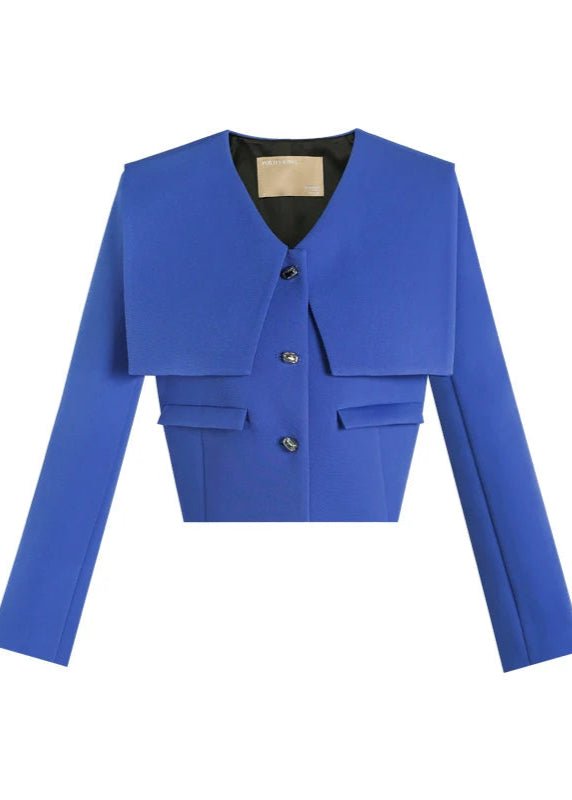 Sapphire blue preppy short coat floral beaded skirt suit set - Jen/下書き - Vera Lumina