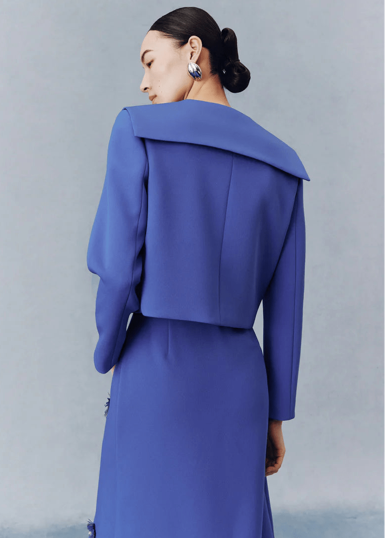 Sapphire blue preppy short coat floral beaded skirt suit set - Jen/下書き - Vera Lumina
