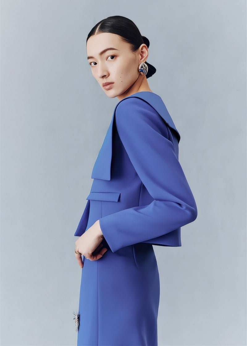 Sapphire blue preppy short coat floral beaded skirt suit set - Jen/下書き - Vera Lumina