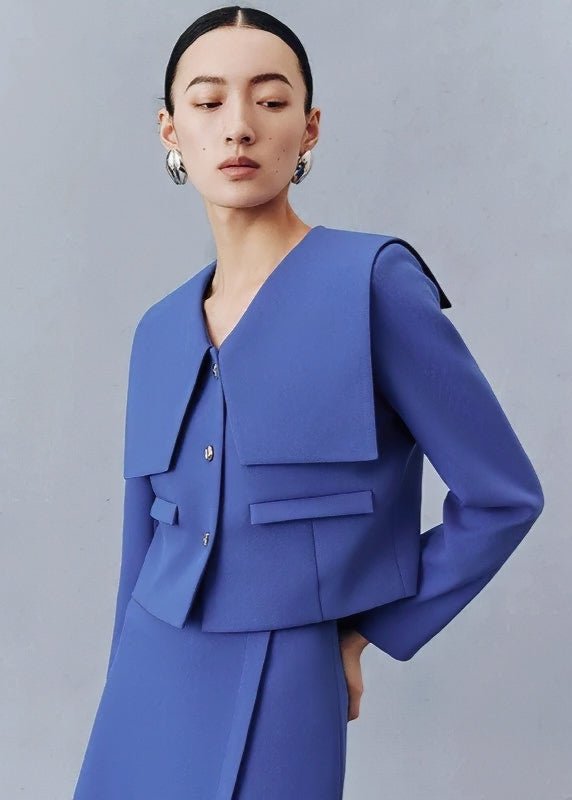 Sapphire blue preppy short coat floral beaded skirt suit set - Jen/下書き - Vera Lumina