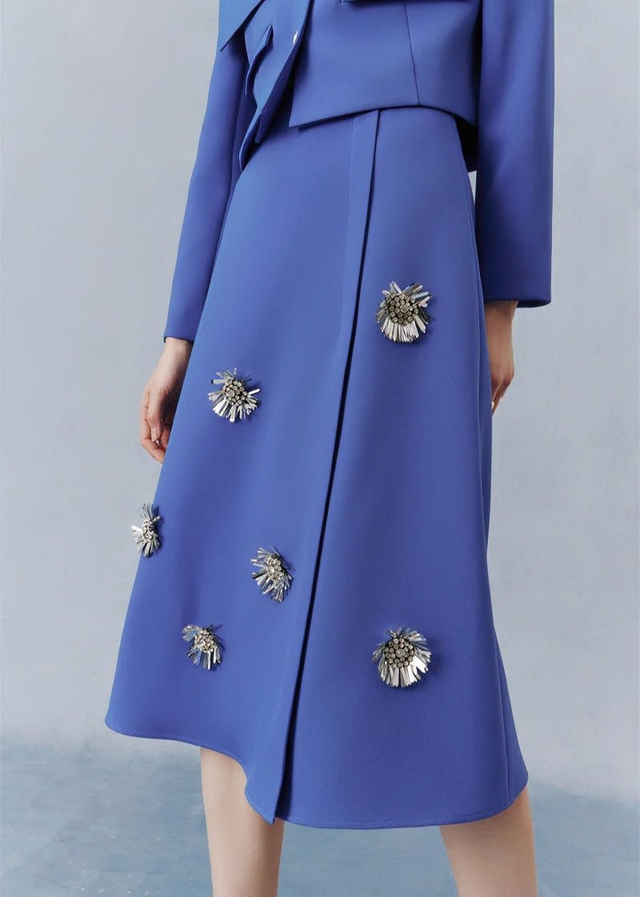 Sapphire blue preppy short coat floral beaded skirt suit set - Jen/下書き - Vera Lumina