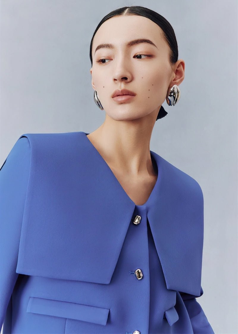 Sapphire blue preppy short coat floral beaded skirt suit set - Jen/下書き - Vera Lumina