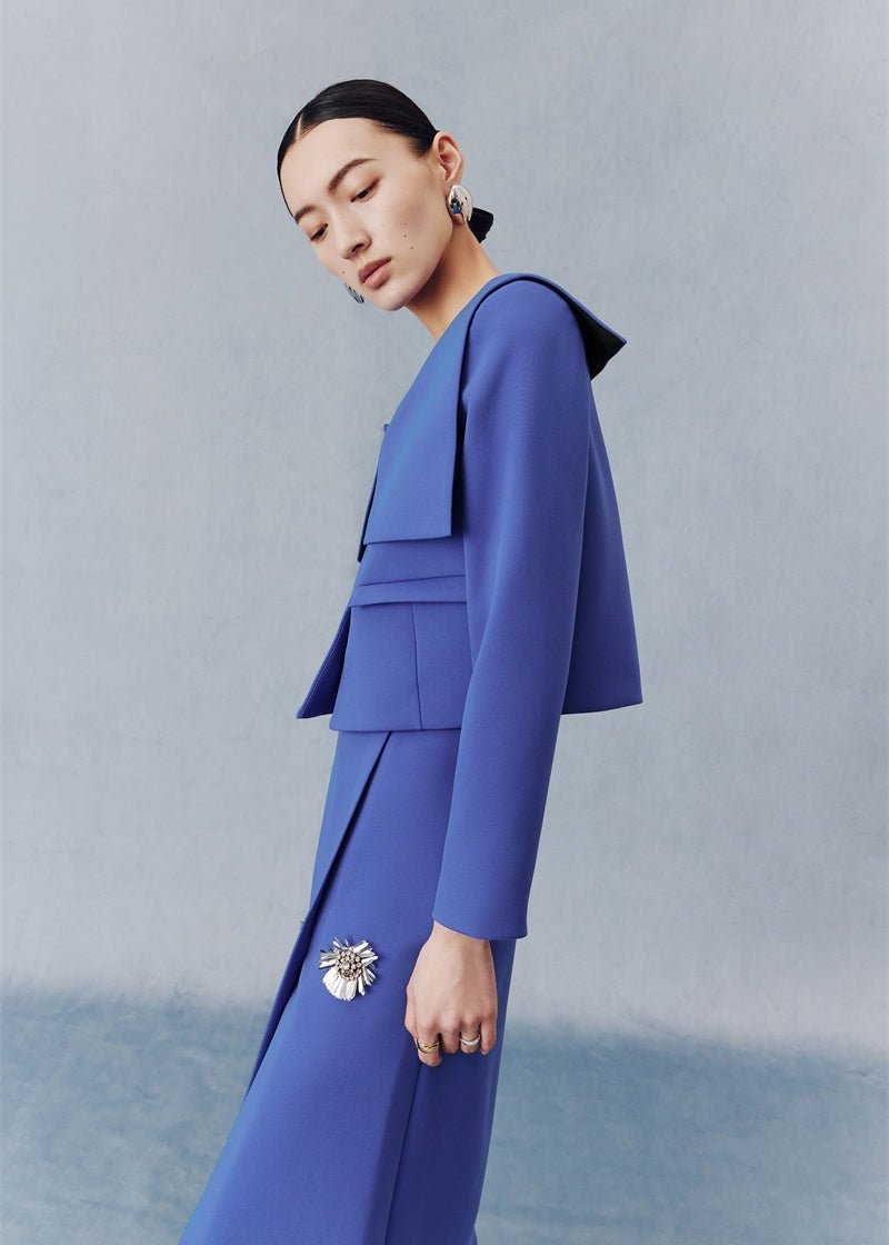 Sapphire blue short jacket & floral beaded skirt - Vera Lumina
