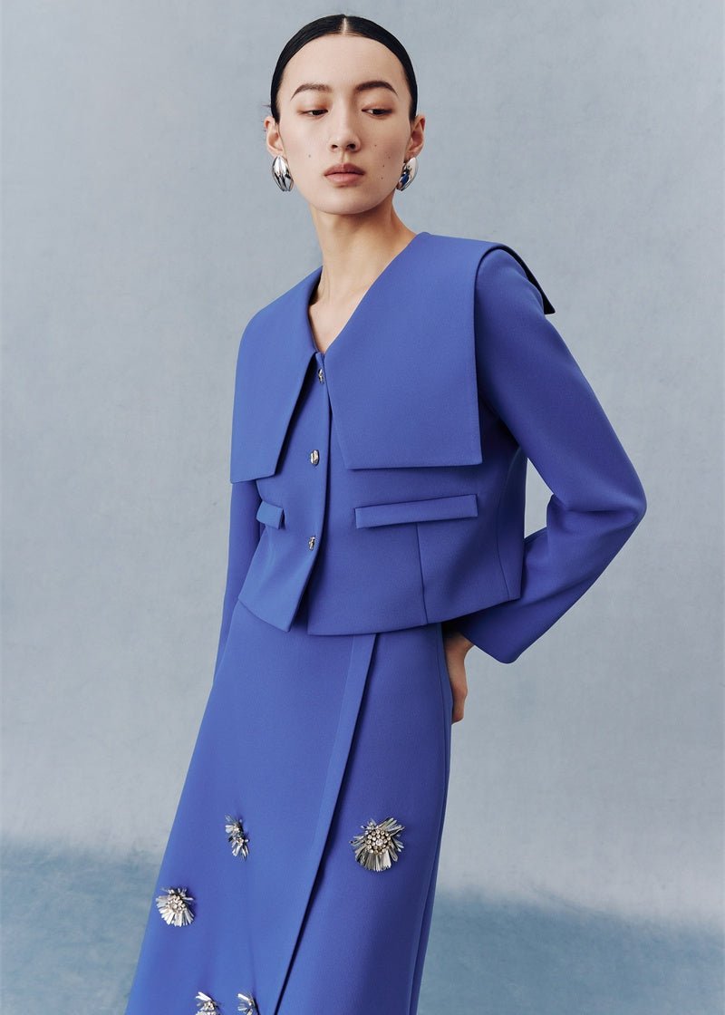 Sapphire blue short jacket & floral beaded skirt - Vera Lumina