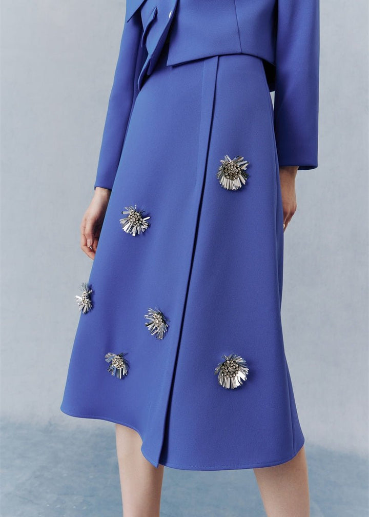 Sapphire blue short jacket & floral beaded skirt - Vera Lumina