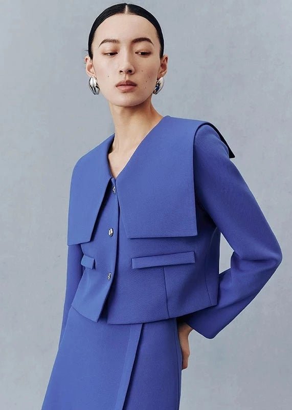 Sapphire blue short jacket & floral beaded skirt - Vera Lumina