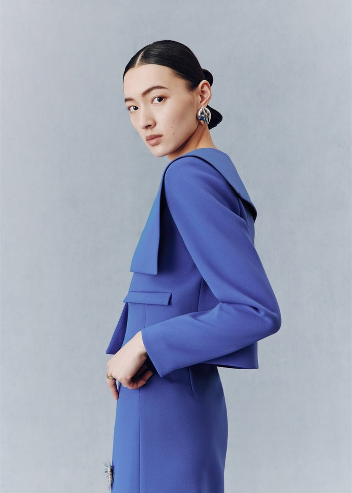 Sapphire blue short jacket & floral beaded skirt - Vera Lumina