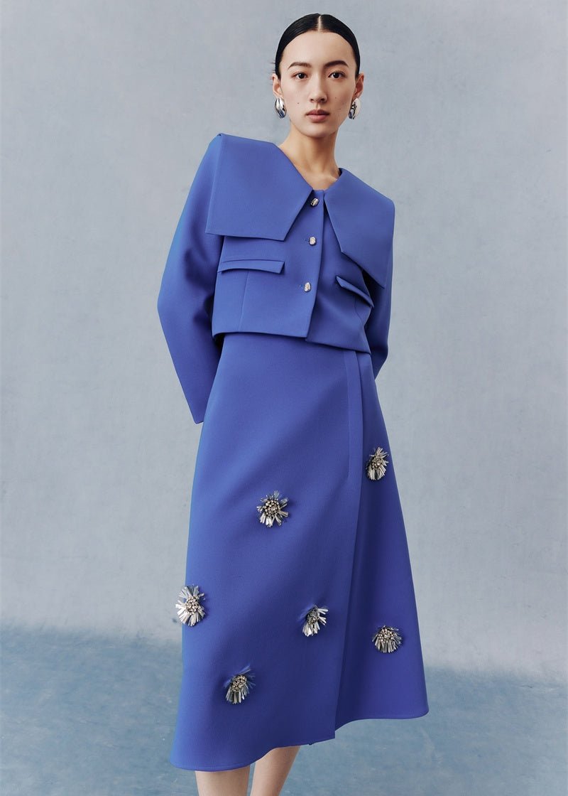 Sapphire blue short jacket & floral beaded skirt - Vera Lumina