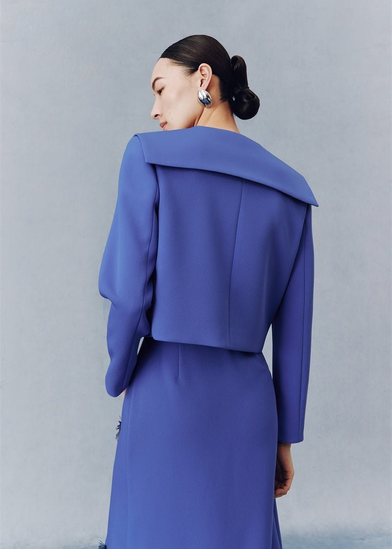 Sapphire blue short jacket & floral beaded skirt - Vera Lumina