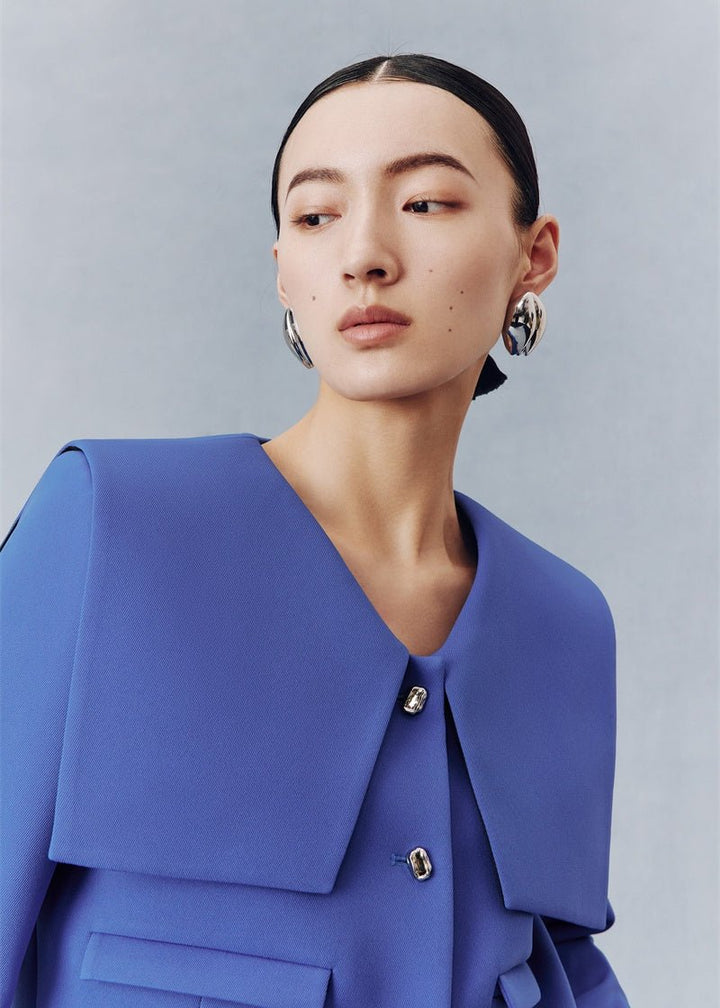Sapphire blue short jacket & floral beaded skirt - Vera Lumina
