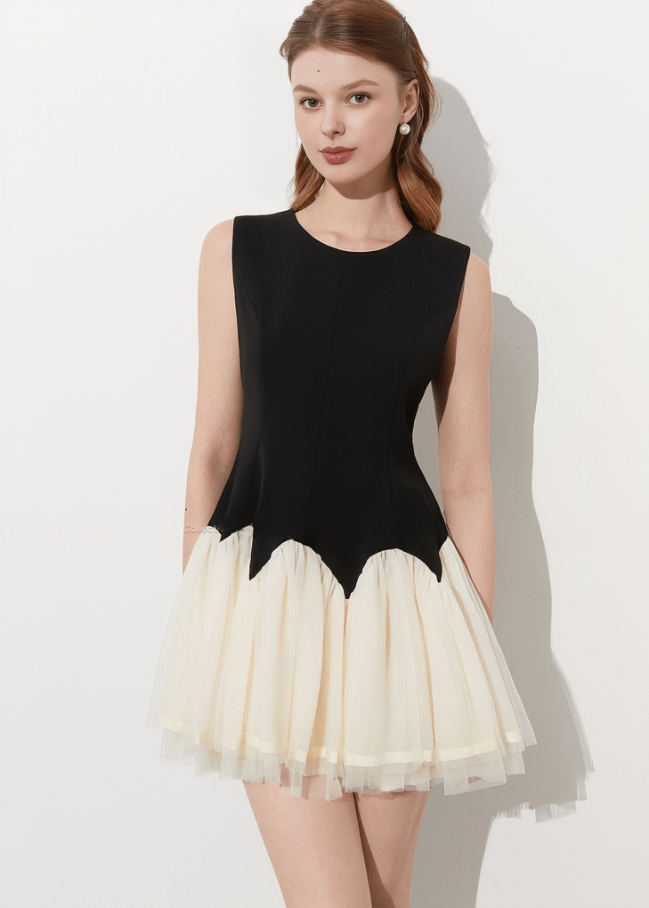 SCALLOPED EDGE TULLE CONTRAST DRESS - Vera Lumina