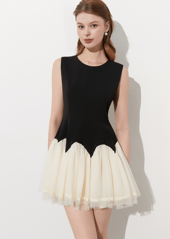 SCALLOPED EDGE TULLE CONTRAST DRESS - Vera Lumina