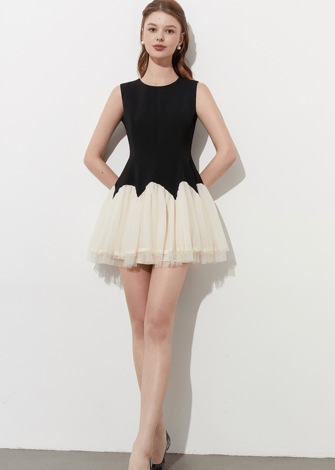 SCALLOPED EDGE TULLE CONTRAST DRESS - Vera Lumina
