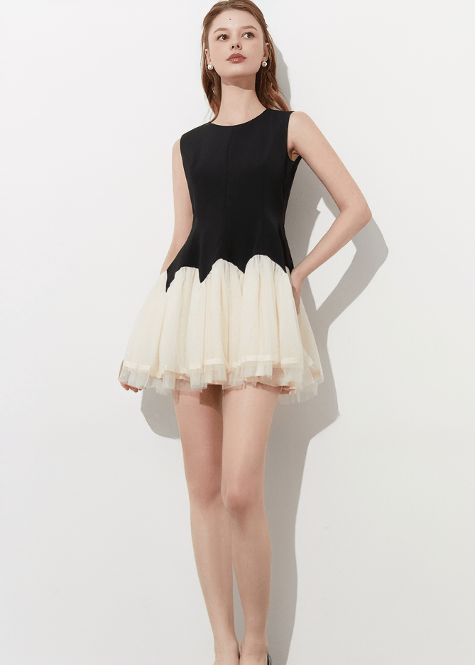 SCALLOPED EDGE TULLE CONTRAST DRESS - Vera Lumina