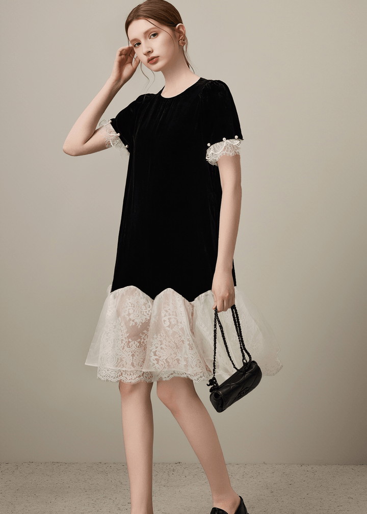 SCALLOPED LACE CONTRAST DRESS - Vera Lumina