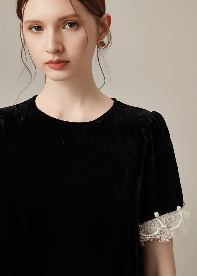SCALLOPED LACE CONTRAST DRESS - Vera Lumina