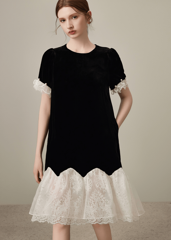 SCALLOPED LACE CONTRAST DRESS - Vera Lumina
