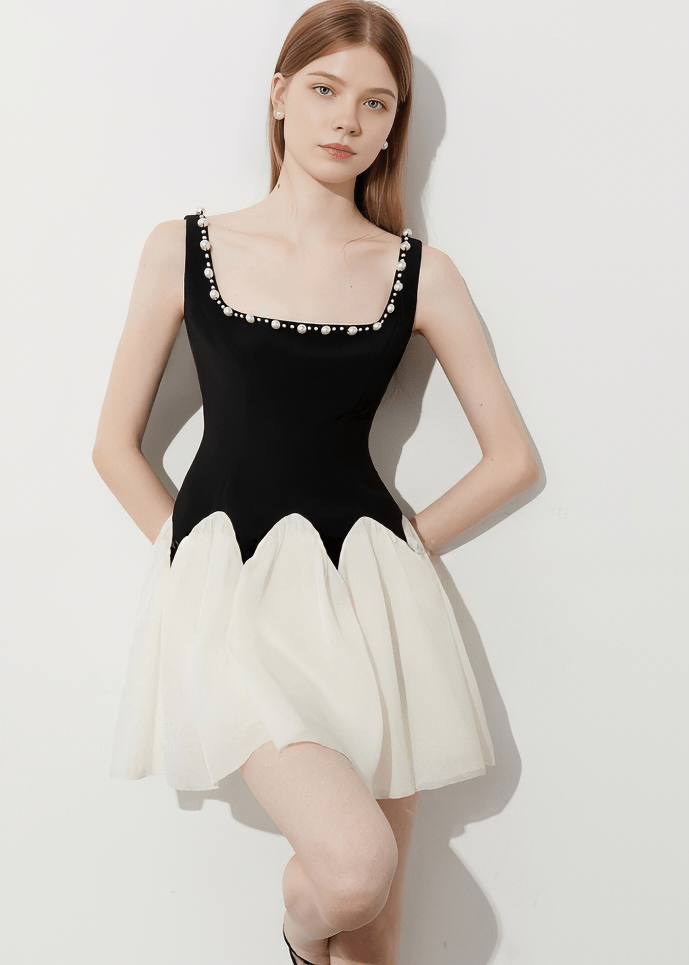 SCALLOPED PEARL MINI DRESS - Vera Lumina