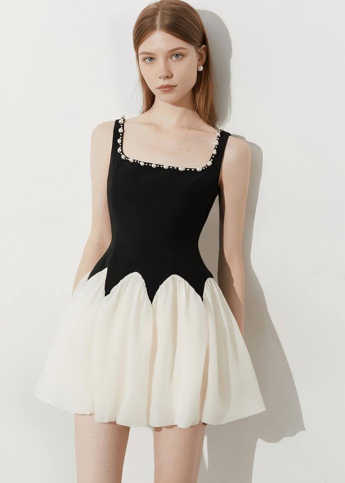 SCALLOPED PEARL MINI DRESS - Vera Lumina