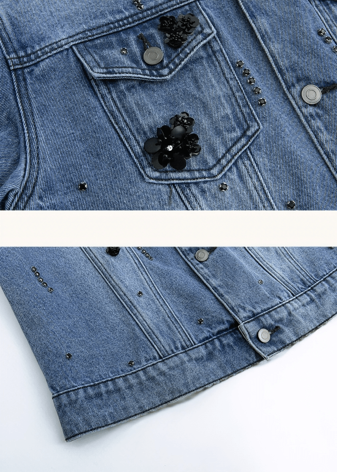 SCATTERED FLORAL EMBROIDERED DENIM JACKET - Vera Lumina