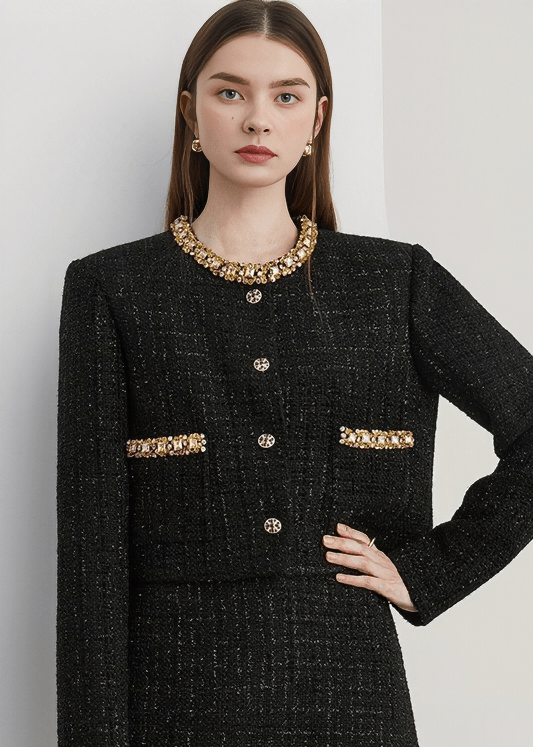 SCATTERED SEQUIN GILDED TRIM JACKET - Vera Lumina
