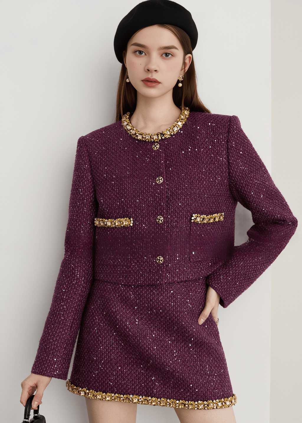 SCATTERED SEQUIN GILDED TRIM JACKET - Vera Lumina