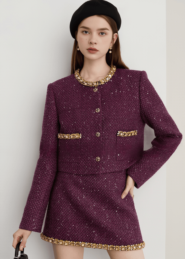SCATTERED SEQUIN GILDED TRIM JACKET - Vera Lumina