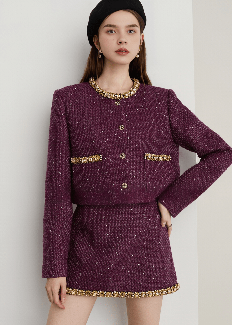 SCATTERED SEQUIN GILDED TRIM JACKET - Vera Lumina