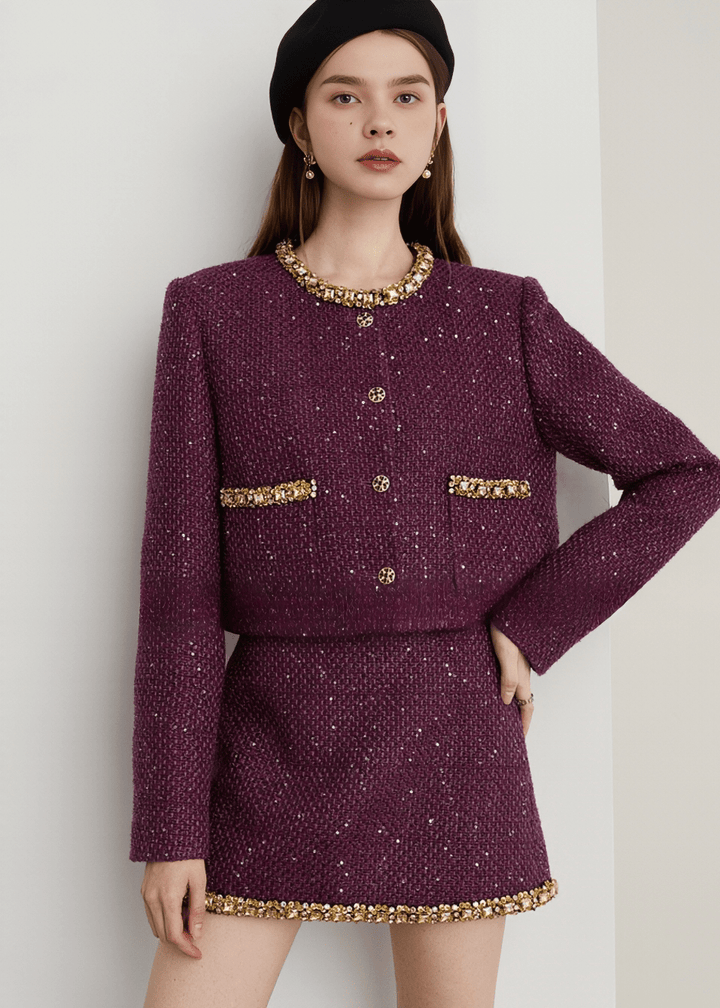 SCATTERED SEQUIN GILDED TRIM JACKET - Vera Lumina