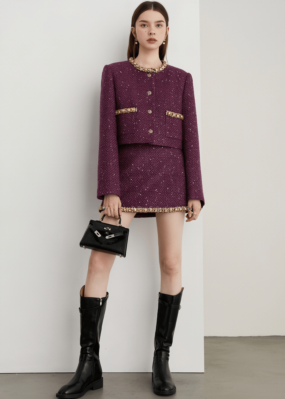 SCATTERED SEQUIN GILDED TRIM JACKET - Vera Lumina