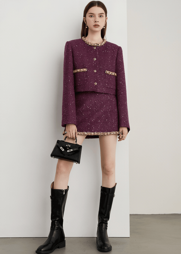 SCATTERED SEQUIN GILDED TRIM JACKET - Vera Lumina