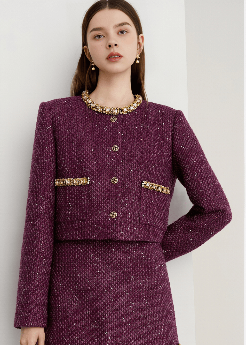 SCATTERED SEQUIN GILDED TRIM JACKET - Vera Lumina