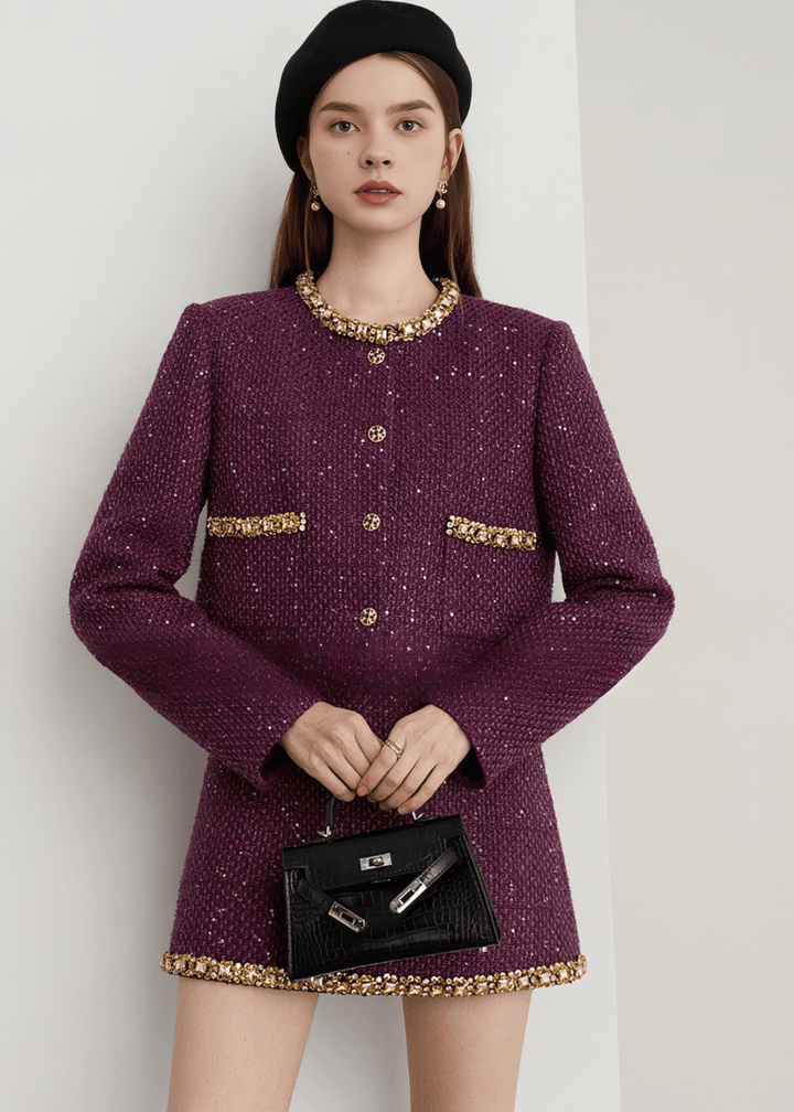 SCATTERED SEQUIN GILDED TRIM JACKET - Vera Lumina