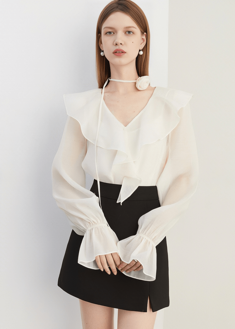 SCULPTURAL BLOOM ORGANZA BLOUSE - Vera Lumina